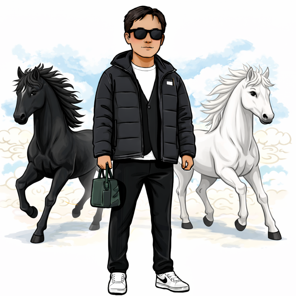 黒と白の馬と男性